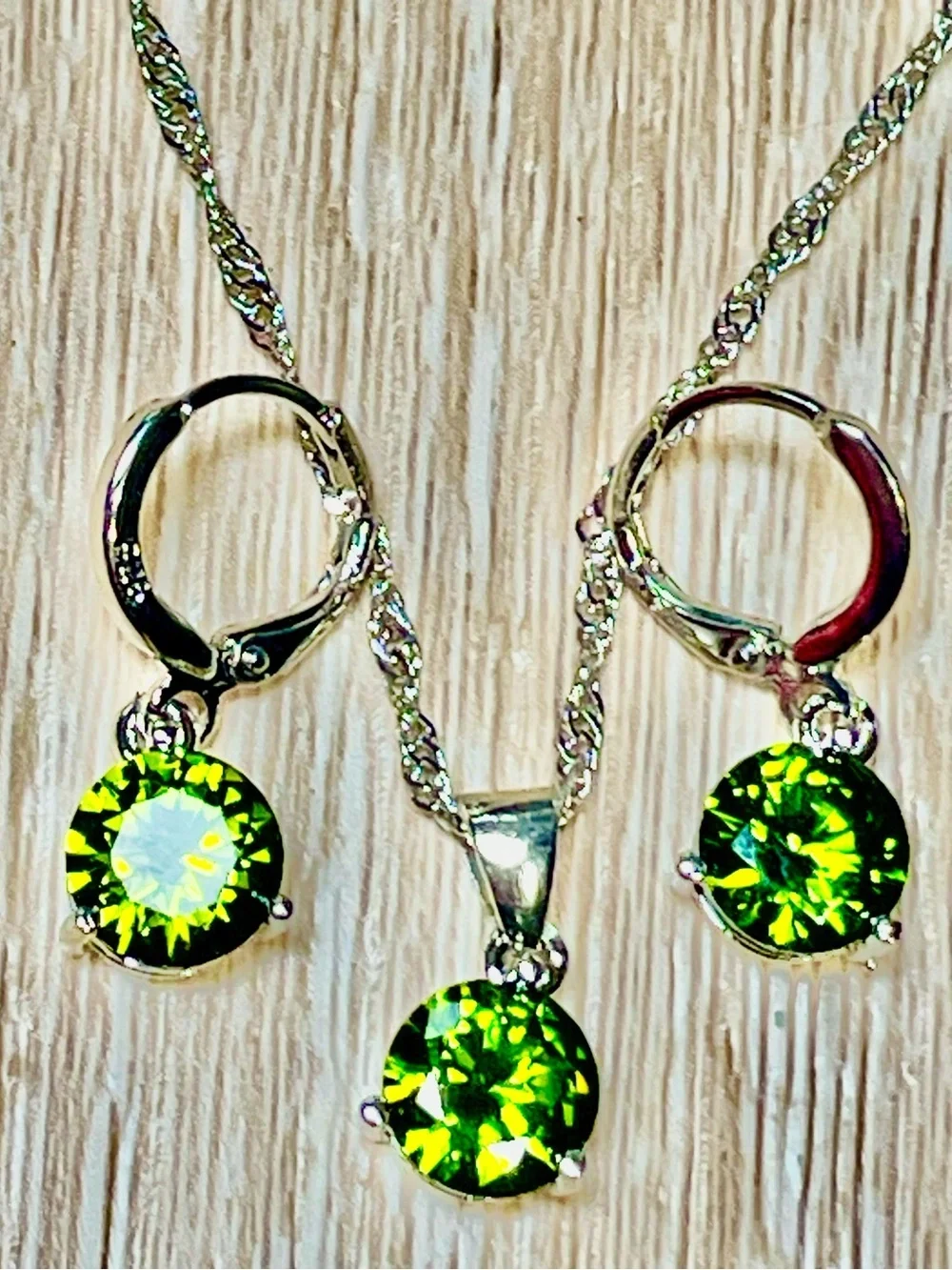 Genuine Peridot Necklace and Earrings Set in Sterling Silver